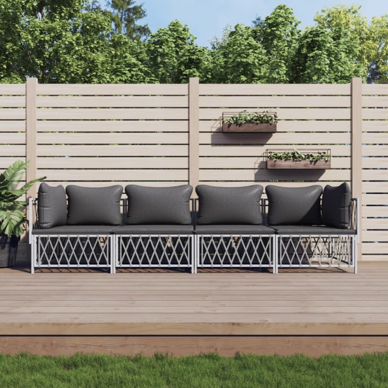 vidaXL 4-tlg. Garten-Lounge-Set mit Kissen Weiß Stahl vidaXL 4-tlg. Garten-Lounge-Set mit Kissen Weiß Stahl