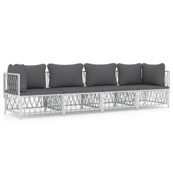 vidaXL 4-tlg. Garten-Lounge-Set mit Kissen Weiß Stahl