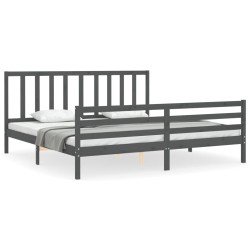 vidaXL Massivholzbett mit Kopfteil Grau 200x200 cm