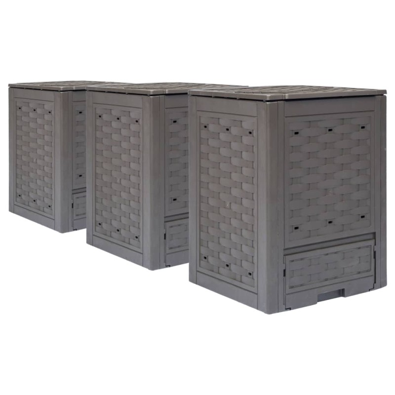 Gartenkomposter 3 Stk. Braun 60x60x83cm 900 L Kunststoff Rattan Gartenkomposter 3 Stk. Braun 60x60x83cm 900 L Kunststoff Rattan