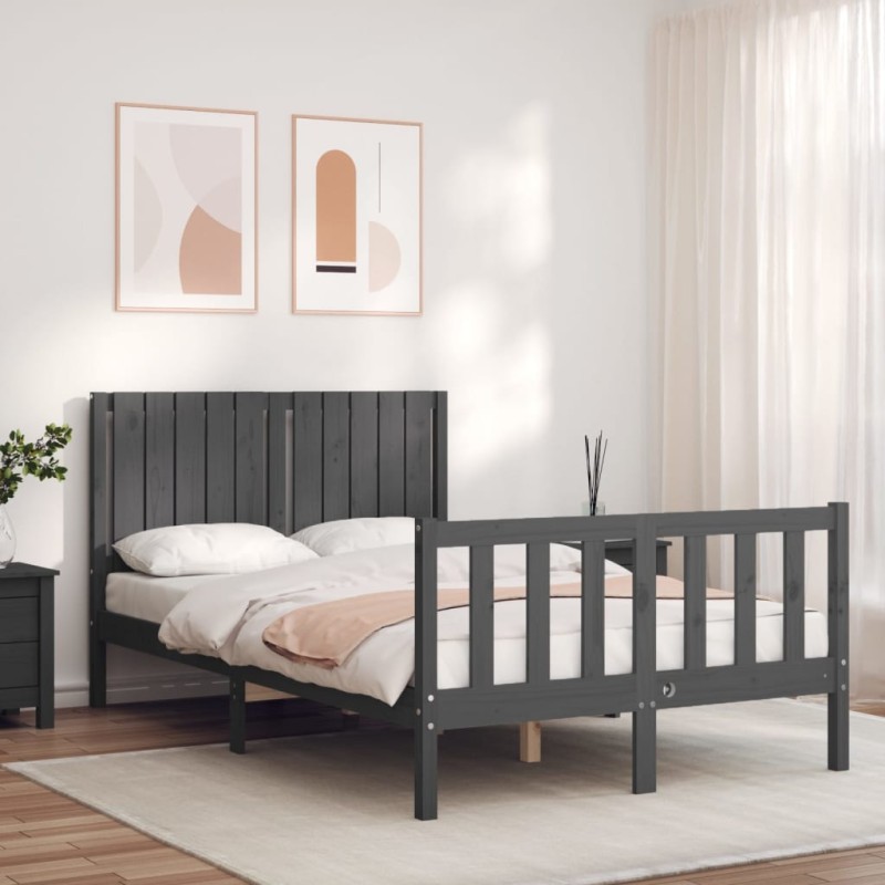 vidaXL Massivholzbett mit Kopfteil Grau 120x200 cm vidaXL Massivholzbett mit Kopfteil Grau 120x200 cm