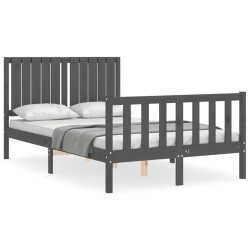 vidaXL Massivholzbett mit Kopfteil Grau 120x200 cm