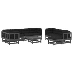 vidaXL 10-tlg. Garten-Lounge-Set mit Kissen Grau Massivholz