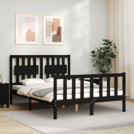 vidaXL Massivholzbett mit Kopfteil Schwarz 140x190 cm