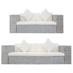 vidaXL 2-tlg. Sofagarnitur mit Auflagen Grau Natur Rattan