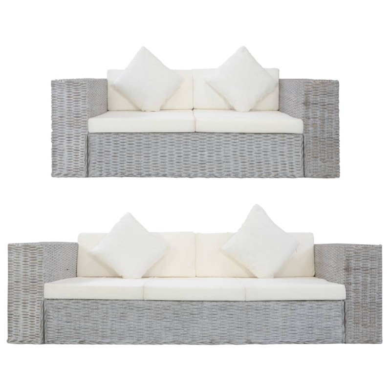 vidaXL 2-tlg. Sofagarnitur mit Auflagen Grau Natur Rattan vidaXL 2-tlg. Sofagarnitur mit Auflagen Grau Natur Rattan