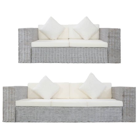 vidaXL 2-tlg. Sofagarnitur mit Auflagen Grau Natur Rattan