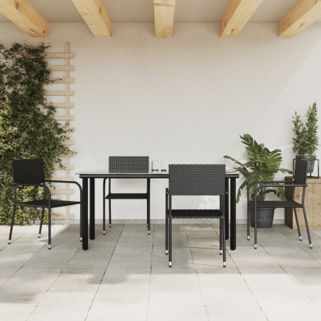 vidaXL 5-tlg. Garten-Essgruppe Schwarz Poly Rattan und Stahl