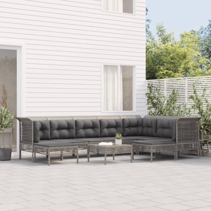 vidaXL 10-tlg. Garten-Lounge-Set mit Kissen Grau Poly Rattan vidaXL 10-tlg. Garten-Lounge-Set mit Kissen Grau Poly Rattan