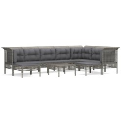vidaXL 10-tlg. Garten-Lounge-Set mit Kissen Grau Poly Rattan