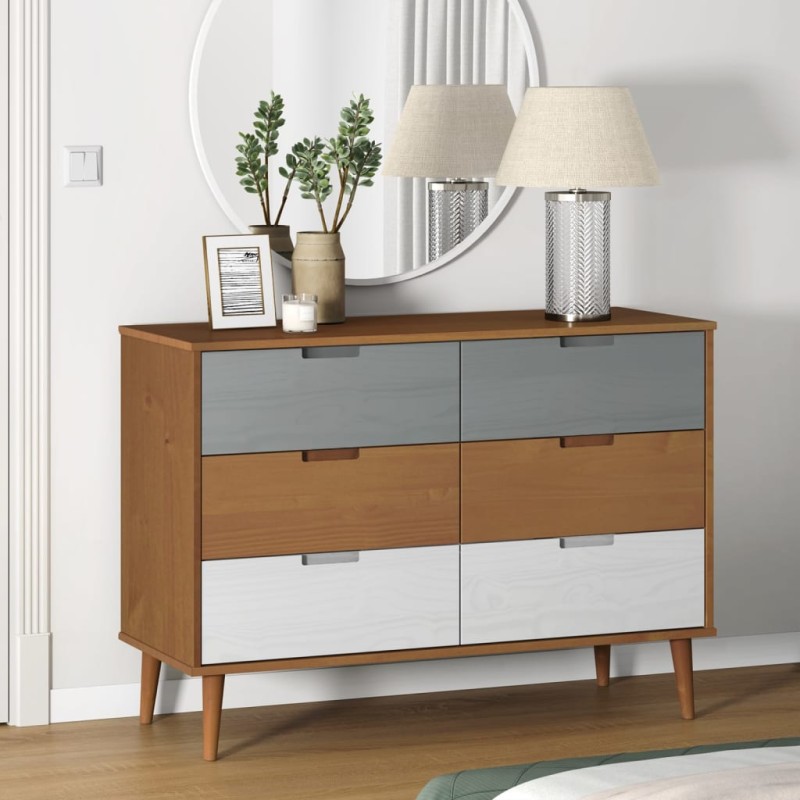vidaXL Schubladenschrank MOLDE Braun 113x40x80 cm Massivholz Kiefer vidaXL Schubladenschrank MOLDE Braun 113x40x80 cm Massivholz Kiefer