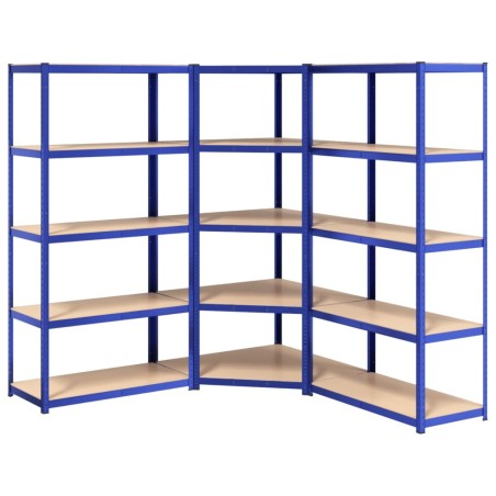 vidaXL Regale mit 5 Böden 3 Stk. Blau Stahl & Holzwerkstoff