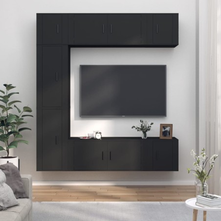 vidaXL 7-tlg. TV-Schrank-Set Schwarz Holzwerkstoff