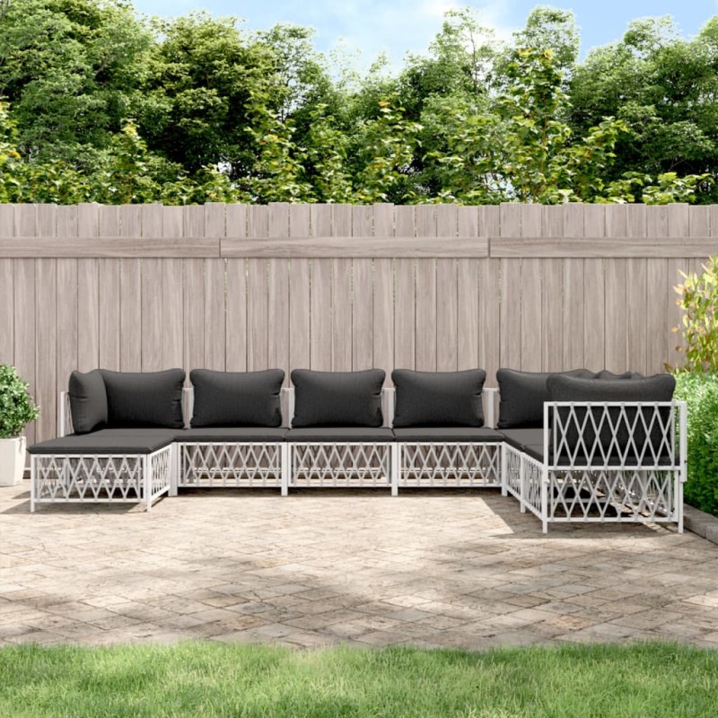 vidaXL 8-tlg. Garten-Lounge-Set mit Kissen Weiß Stahl vidaXL 8-tlg. Garten-Lounge-Set mit Kissen Weiß Stahl