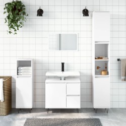 vidaXL 3-tlg. Badmöbel-Set Hochglanz-Weiß Holzwerkstoff