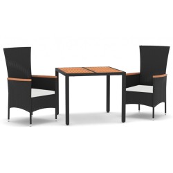 vidaXL 3-tlg. Garten-Essgruppe mit Kissen Schwarz Poly Rattan