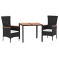 vidaXL 3-tlg. Garten-Essgruppe mit Kissen Schwarz Poly Rattan vidaXL 3-tlg. Garten-Essgruppe mit Kissen Schwarz Poly Rattan