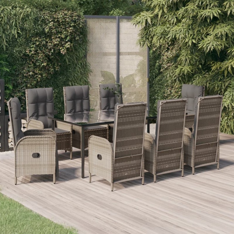 vidaXL 9-tlg. Garten-Essgruppe mit Kissen Schwarz und Grau Poly Rattan vidaXL 9-tlg. Garten-Essgruppe mit Kissen Schwarz und Grau Poly Rattan