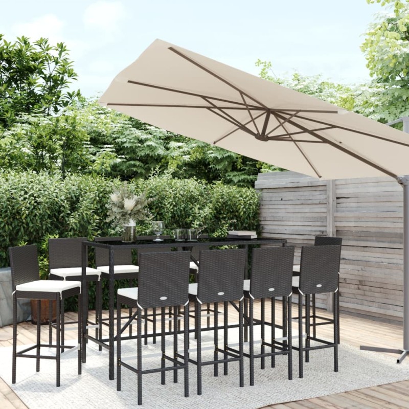 vidaXL 11-tlg. Gartenbar-Set mit Kissen Schwarz Poly Rattan vidaXL 11-tlg. Gartenbar-Set mit Kissen Schwarz Poly Rattan