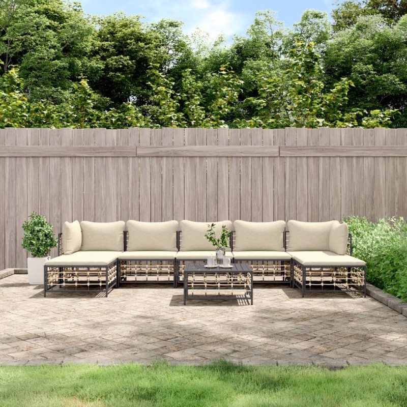 vidaXL 8-tlg. Garten-Lounge-Set mit Kissen Anthrazit Poly Rattan vidaXL 8-tlg. Garten-Lounge-Set mit Kissen Anthrazit Poly Rattan