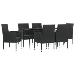 vidaXL 7-tlg. Garten-Essgruppe Schwarz Poly Rattan und Stahl