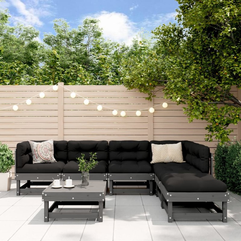 vidaXL 7-tlg. Garten-Lounge-Set mit Kissen Grau Massivholz vidaXL 7-tlg. Garten-Lounge-Set mit Kissen Grau Massivholz
