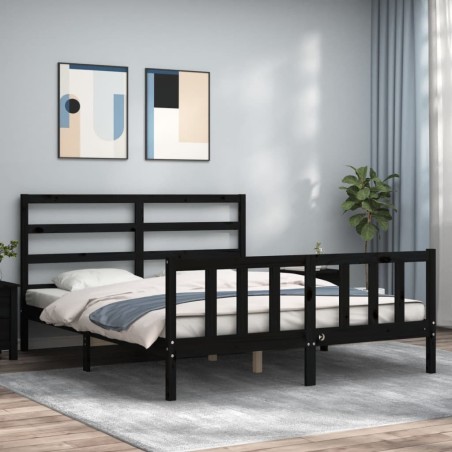 vidaXL Massivholzbett mit Kopfteil Schwarz 160x200 cm