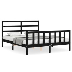 vidaXL Massivholzbett mit Kopfteil Schwarz 160x200 cm