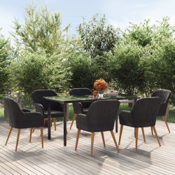 vidaXL 7-tlg. Garten-Essgruppe mit Kissen Schwarz