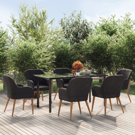 vidaXL 7-tlg. Garten-Essgruppe mit Kissen Schwarz