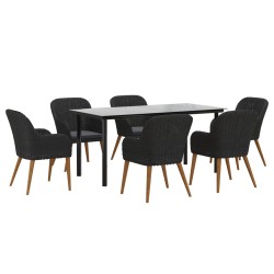 vidaXL 7-tlg. Garten-Essgruppe mit Kissen Schwarz