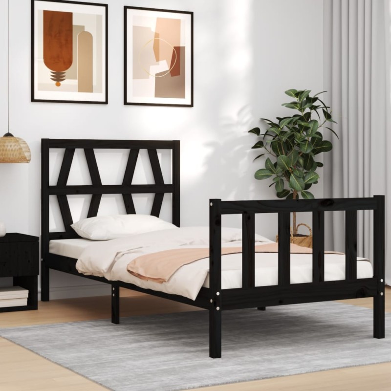 vidaXL Massivholzbett mit Kopfteil Schwarz vidaXL Massivholzbett mit Kopfteil Schwarz