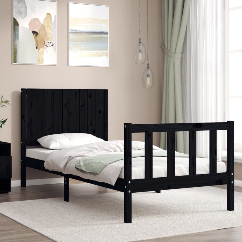 vidaXL Massivholzbett mit Kopfteil Schwarz 90x200 cm vidaXL Massivholzbett mit Kopfteil Schwarz 90x200 cm