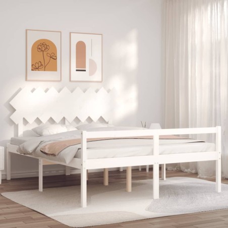vidaXL Massivholzbett mit Kopfteil Weiß 160x200 cm