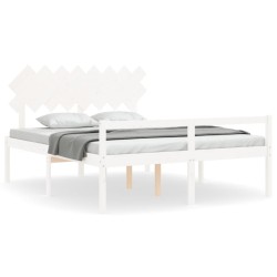 vidaXL Massivholzbett mit Kopfteil Weiß 160x200 cm