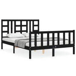 vidaXL Massivholzbett mit Kopfteil Schwarz 140x200 cm