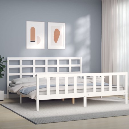 vidaXL Massivholzbett mit Kopfteil Weiß 200x200 cm