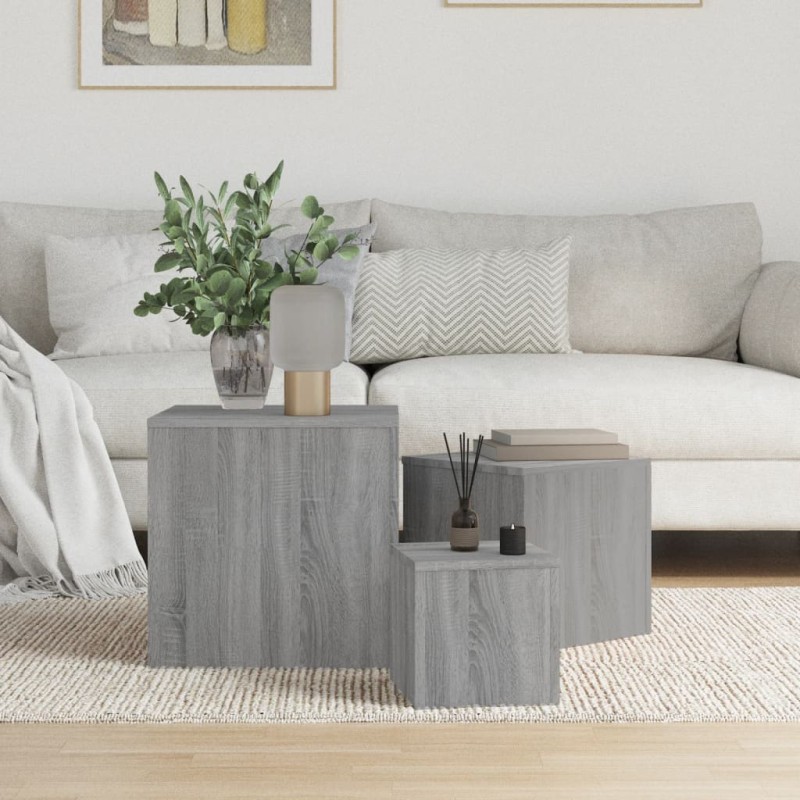 vidaXL Beistelltische 3 Stk. Grau Sonoma Holzwerkstoff vidaXL Beistelltische 3 Stk. Grau Sonoma Holzwerkstoff