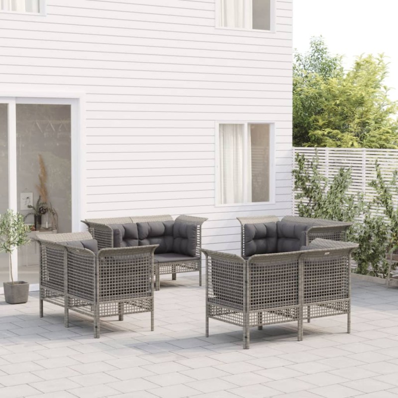 vidaXL 8-tlg. Garten-Lounge-Set mit Kissen Grau Poly Rattan vidaXL 8-tlg. Garten-Lounge-Set mit Kissen Grau Poly Rattan