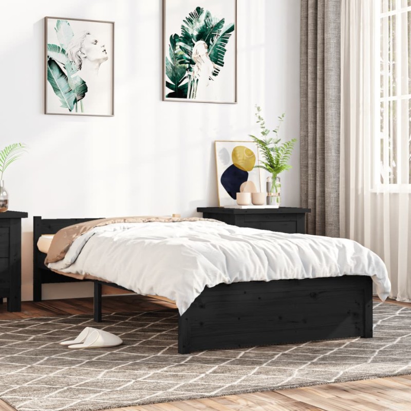 vidaXL Massivholzbett Schwarz 75x190 cm vidaXL Massivholzbett Schwarz 75x190 cm