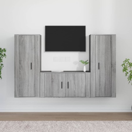 vidaXL 3-tlg. TV-Schrank-Set Grau Sonoma Holzwerkstoff