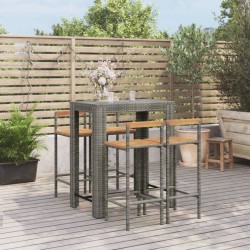 vidaXL 5-tlg. Gartenbar-Set Grau Poly Rattan & Massivholz Akazie