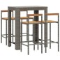 vidaXL 5-tlg. Gartenbar-Set Grau Poly Rattan & Massivholz Akazie vidaXL 5-tlg. Gartenbar-Set Grau Poly Rattan & Massivholz Akazie