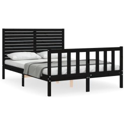 vidaXL Massivholzbett mit Kopfteil Schwarz 140x190 cm