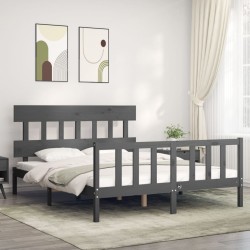 vidaXL Massivholzbett mit Kopfteil Grau 160x200 cm