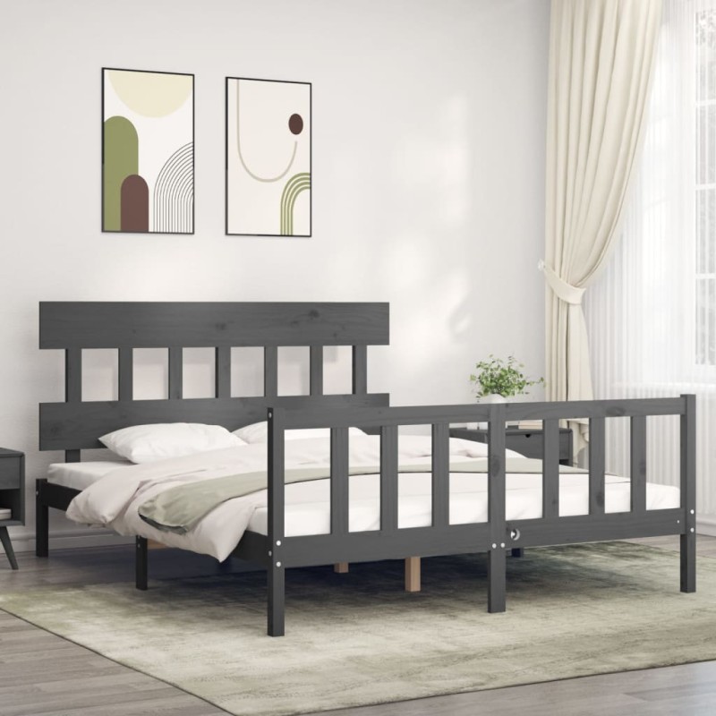 vidaXL Massivholzbett mit Kopfteil Grau 160x200 cm vidaXL Massivholzbett mit Kopfteil Grau 160x200 cm