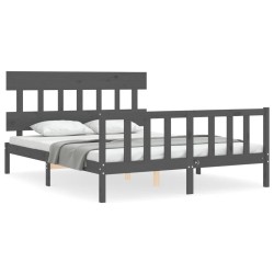 vidaXL Massivholzbett mit Kopfteil Grau 160x200 cm