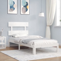 vidaXL Massivholzbett mit Kopfteil Weiß 90x200 cm