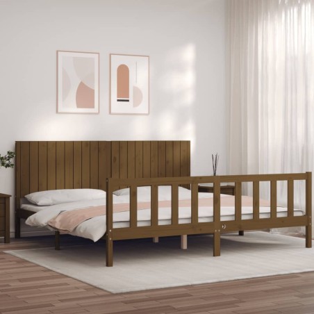 vidaXL Massivholzbett mit Kopfteil Honigbraun 200x200 cm