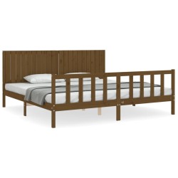 vidaXL Massivholzbett mit Kopfteil Honigbraun 200x200 cm